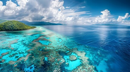 Fototapeta premium Tropical green island with a barrier reef img