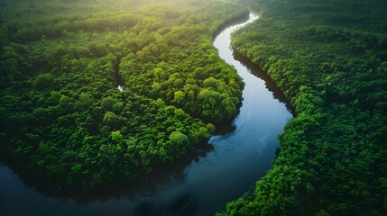 Dense forest with a meandering