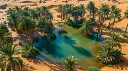 Fototapeta premium Desert oasis with palm trees picture