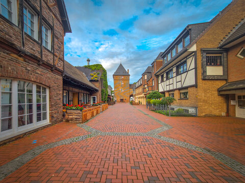 Architecture of the old town of Monheim am Rhein, Germany.