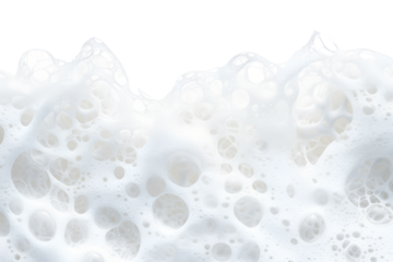 Foam with bubbles background. Soap, shampoo, powder, gel for shave, foam mousse with bubbles template. Foam for hygiene, clean wash. Isolated on transparent background