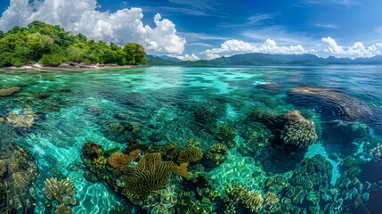 Fototapeta premium Tropical island with coral reefs