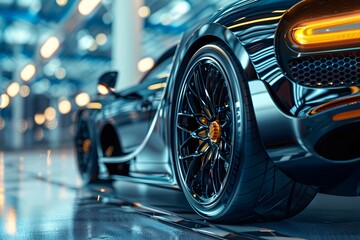 black supercar side view with lights. automobile, supercar, sportscar 