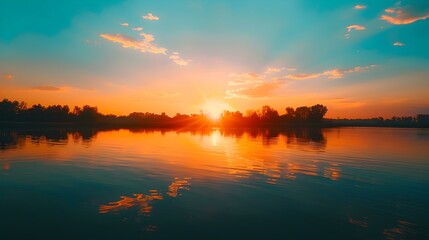 Sunset over a tranquil lake image