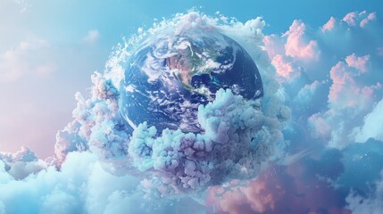 Fluffy planet Earth concept. Illustration AI