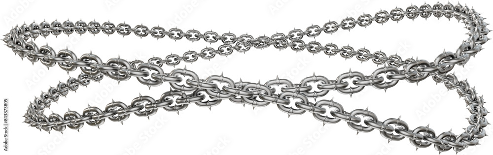Poster abstract chain link art. 3d render features an abstract design element: sharp-tipped metal chains fo