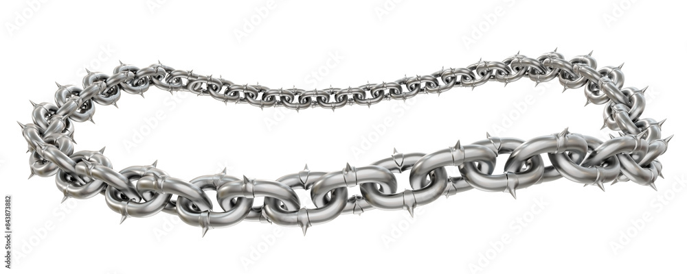 Aufkleber 3d render showcases a captivating design: sharp-tipped metal chains forming a perfectly circumscribe