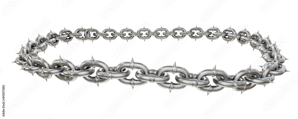 Poster 3d illustration features a textured metal chain frame with sharp tips, forming a captivating perfect