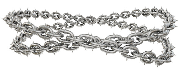 Obraz premium Sharp Metal Circles: 3D Design Asset. 3D render showcases captivating circles formed from sharp-tipped metal chains, perfect for modern art projects (transparent PNG background).