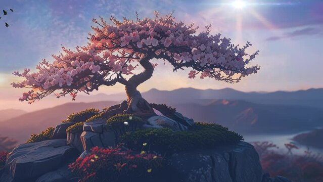 bonsai tree with beautiful sky smooth looping video.