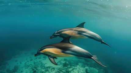 Obraz premium dolphins swimming in the ocean together.