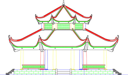 Obraz premium Sketch illustration silhouette vector drawing detail architectural design of ethnic sacred temple old classic vintage traditional.