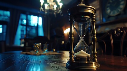 time is ticking hourglass on the table