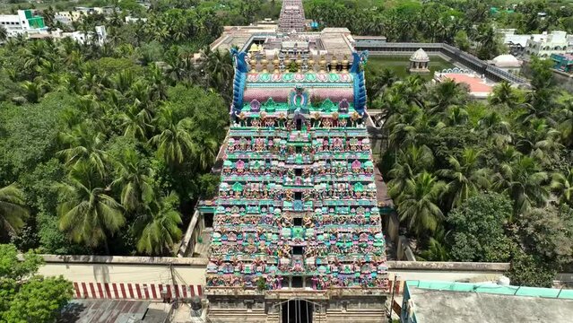 South indian temple architecture details, aerial drone view Tamil Nadu