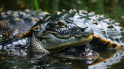Fototapeta premium Turtles and alligator togther