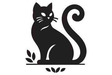 Cat silhouette. Vector in monochrome style on white background.