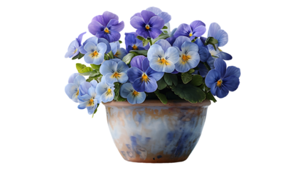 Beautiful natural flowers in a pot on a transparent background