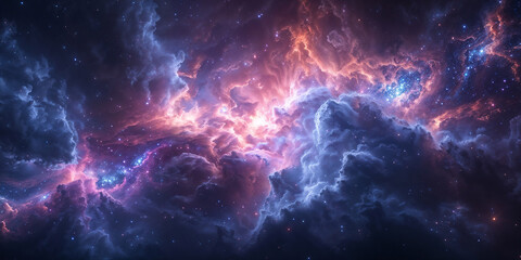 Epic cosmic nebula and twinkling stars at majestic galaxy. Illustration of a background with a majestic space theme.	
