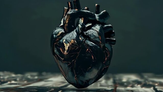 Heart made of metal with black and red design