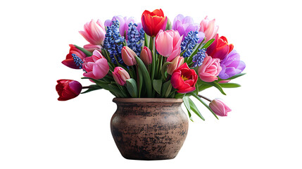 Fototapeta premium Beautiful natural tulip flowers in a pot on a transparent background