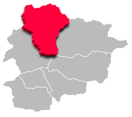 Obraz premium ORDINO MAP PARISH OF ANDORRA 3D ISOMETRIC MAP