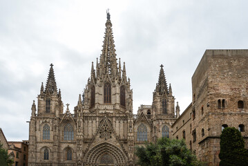 Top of gothic cathedral in Barcelona, Spain