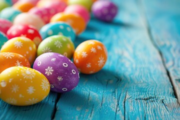 Obraz premium Several colorful painted eggs are sitting in the grass