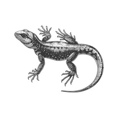 Naklejka premium Lizard, engraved illustration, monochrome, wildlife reptile on white.