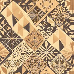 Fototapeta premium sophisticated seamless pattern print inspired by hawaiian native indigenous people art, non western culture. 