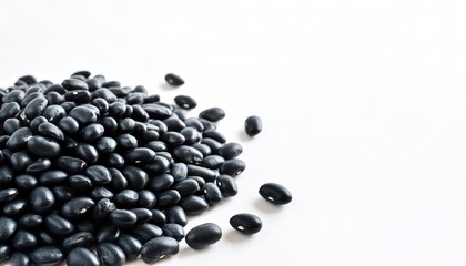 Black turtle bean, a variety of common bean - Phaseolus vulgaris - in Latin American cuisine commonly served with rice as a side dish. Isolated on white background