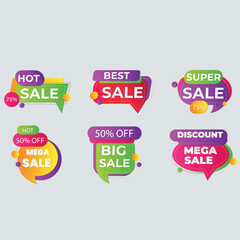 Sale Label collection set. Set ribbon banner and label sticker sale offer and badge tag sale advertising. Discount red ribbons, banners and icons. Cffer discount coupons. Vector illustration.Sale Labe