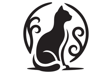 Cat silhouette. Vector in monochrome style on white background.