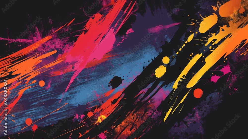 Poster colorful dynamic abstract background with fluid paint splashes and brush strokes