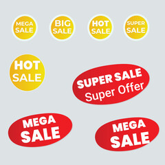 Fototapeta premium Sale Label collection set. Set ribbon banner and label sticker sale offer and badge tag sale advertising. Discount red ribbons, banners and icons. Cffer discount coupons. Vector illustration.Sale Labe