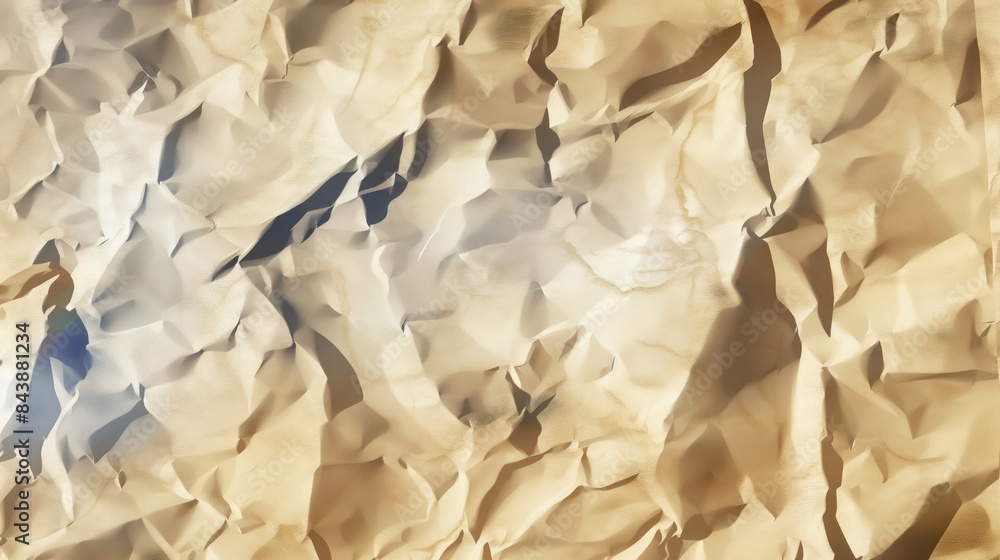 Poster high-resolution image capturing the intricate details of a crumpled paper with a golden tint