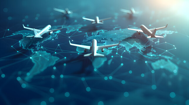 Aeroplanes trajectories on the world map. 