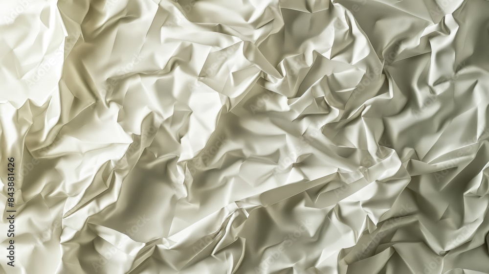 Poster close-up detail of crumpled paper texture background in white with light and shadow, creating an abs