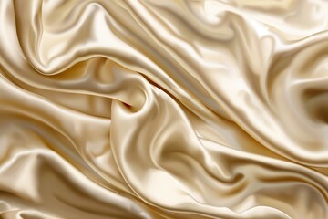 Fototapeta premium Luxurious and elegant cream satin textile with smooth, silky texture, seamless wave pattern, and soft light background - perfect for fashion, drapery, and glamorous clothing design