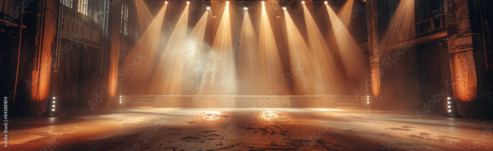 Poster empty stage with spotlights background for presentation