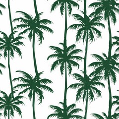 palm trees tropical green on white seamless pattern. Hawaiian shirt style illustration fabric print.