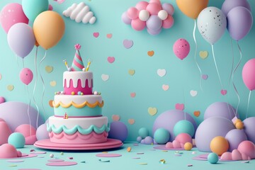 Happy Birthday greeting background with cake