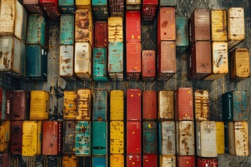 containers in the cargo seaport, aerial view