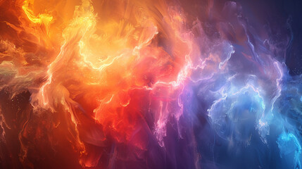 Obraz premium Abstract background featuring vibrant swirls of red, orange, blue clouds, creating chaotic and colorful atmosphere