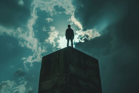 Man on roof preparing to commit suicide
