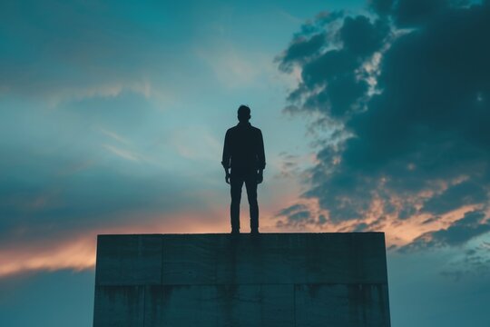 Man on roof with mental disorder thinking about suicide