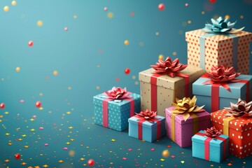Birthday gift boxes on blue background