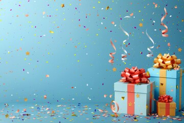 Birthday gift boxes on blue background