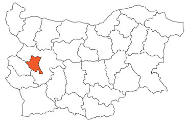 Obraz premium Outline of the map of the region of Bulgaria - Sofia region