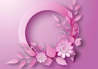Minimalist Pink Paper Cut Lavender Flower and Leaf Background. Elegant Floral Artistry.