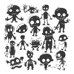 Silhouette Zombie Cartoon Group - Spooky Graphic Set